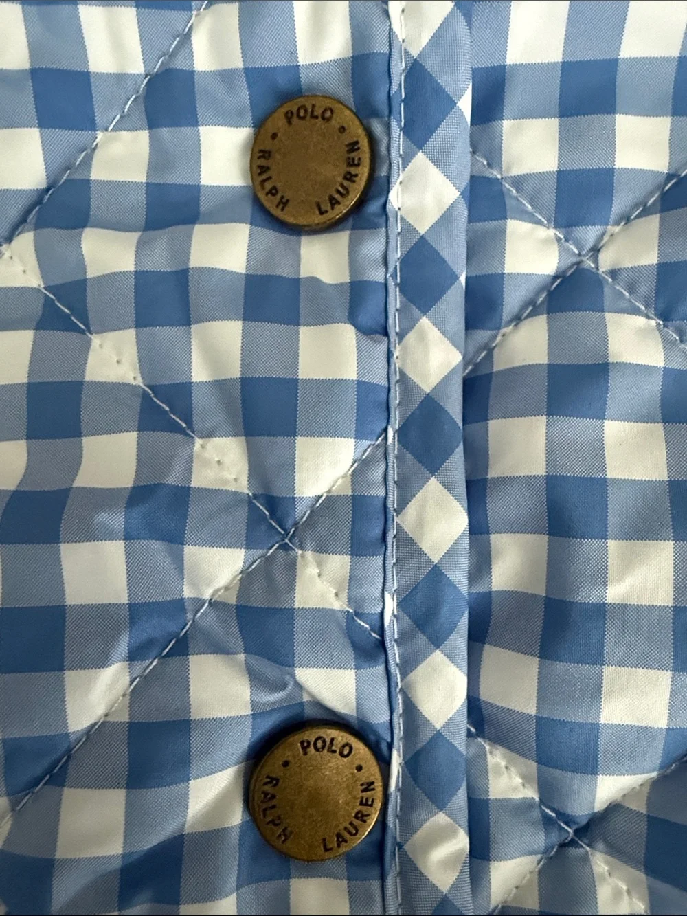 Ralph Lauren Blue & White Gingham Quilted Puffer Jacket